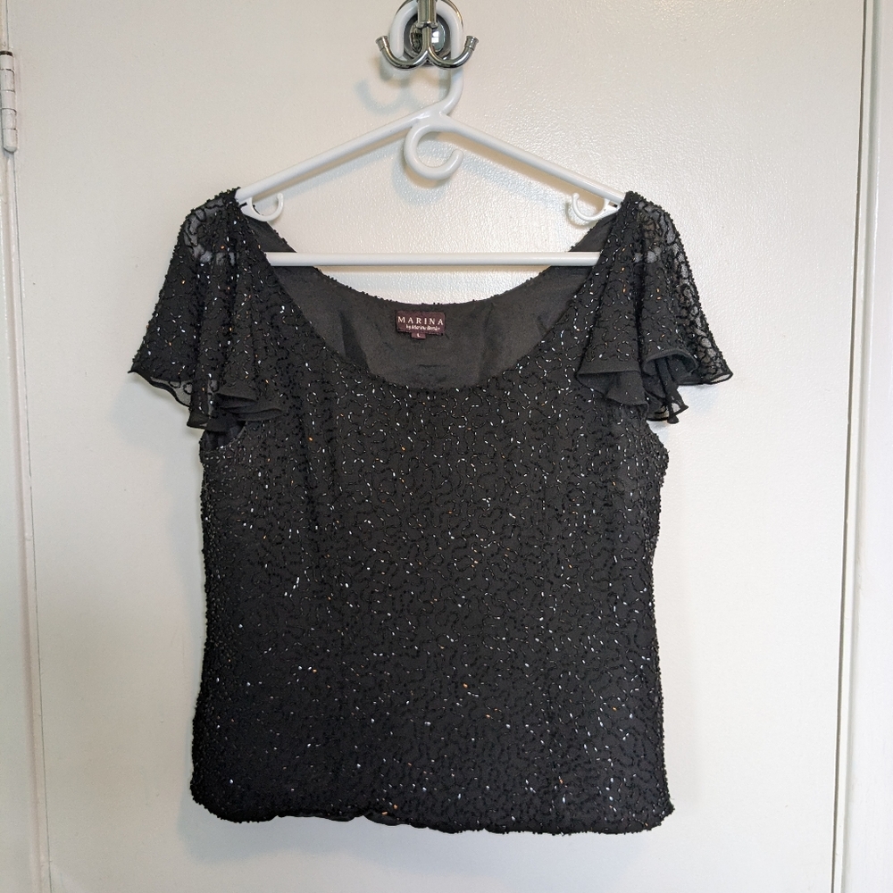 Vintage Elegant Black Beaded Sequin Top